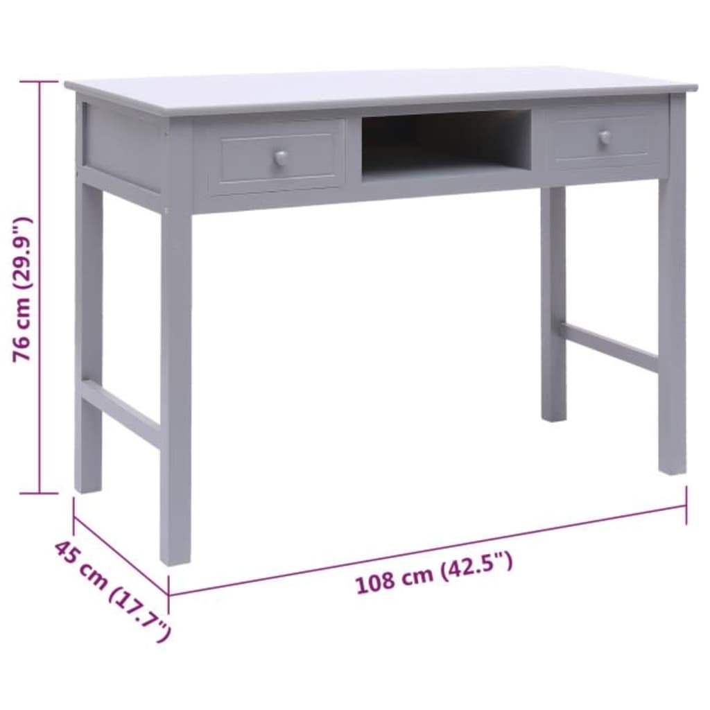 Työpöytä harmaa 108x45x76 cm täysi keisaripuu - Sisustajankoti.fi