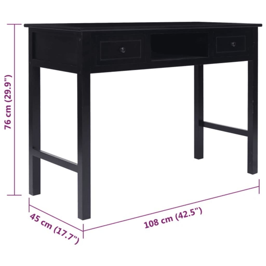 Työpöytä musta 108x45x76 cm täysi keisaripuu - Sisustajankoti.fi