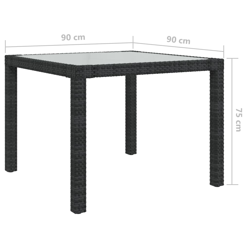 Puutarhapöytä 90x90x75 cm karkaistu lasi ja polyrottinki musta - Sisustajankoti.fi