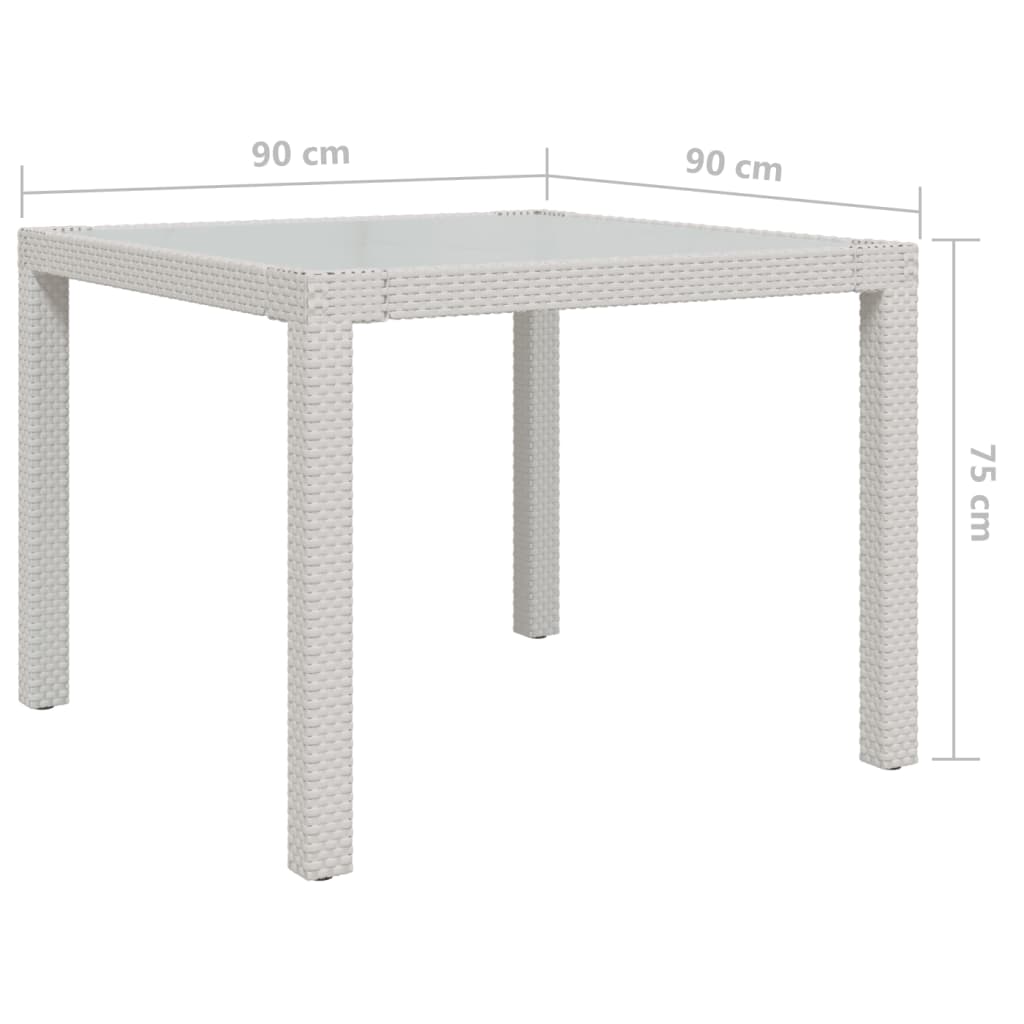 Puutarhapöytä 90x90x75 cm karkaistu lasi ja polyrottinki valk. - Sisustajankoti.fi