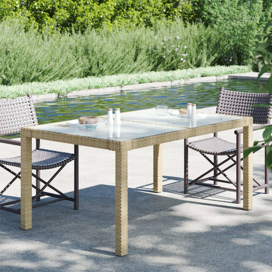 Puutarhapöytä 150x90x75cm karkaistu lasi ja polyrottinki beige - Sisustajankoti.fi