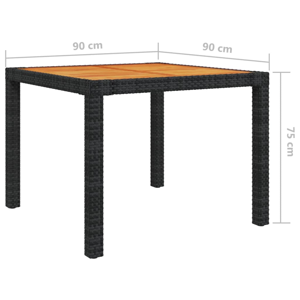 Puutarhapöytä 90x90x75 cm polyrottinki ja akaasiapuu musta - Sisustajankoti.fi