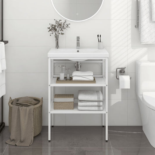 Kylpyhuoneen pesualtaan kehys valkoinen 59x38x83 cm rauta - Sisustajankoti.fi