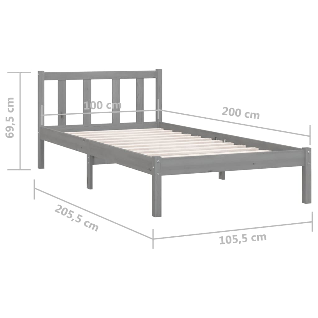 Sängynrunko harmaa täysi mänty 100x200 cm - Sisustajankoti.fi
