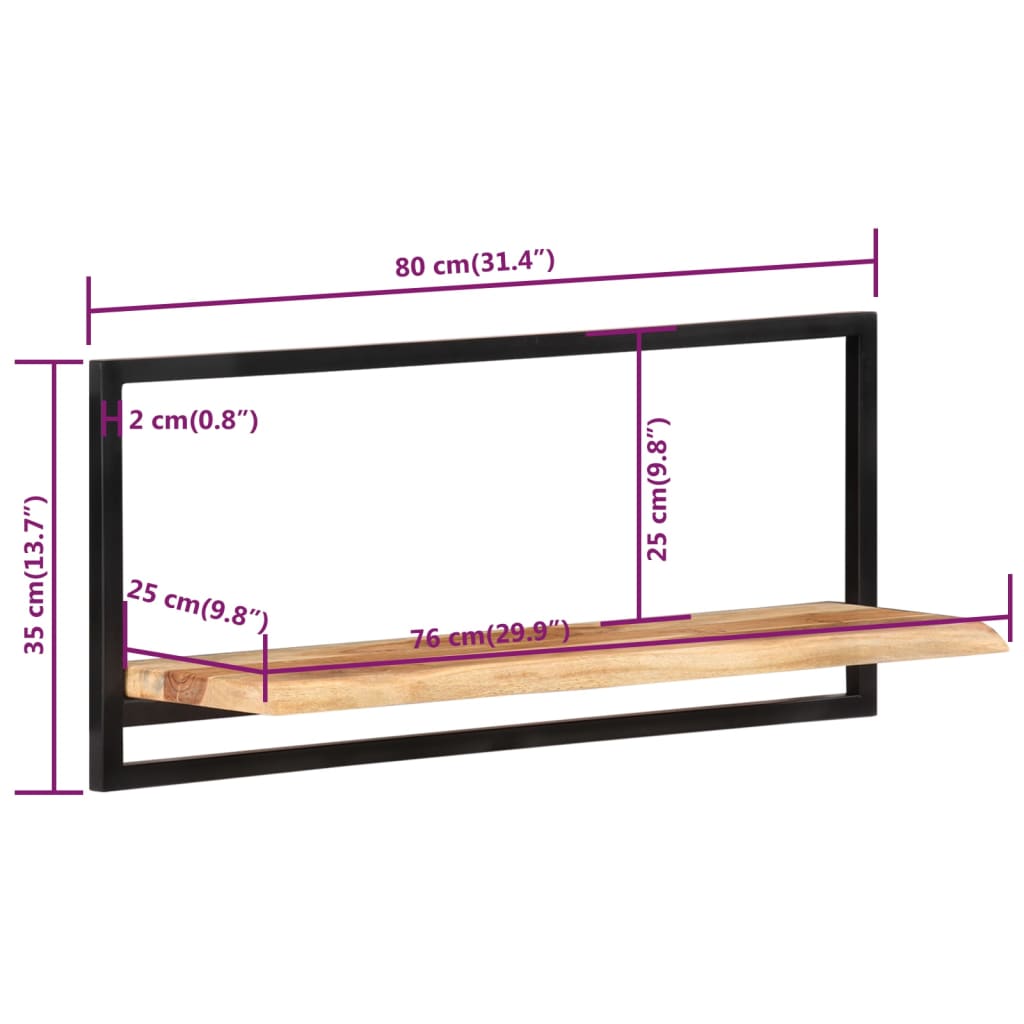 Seinähyllyt 2 kpl 80x25x35 cm täysi akasiapuu ja teräs - Sisustajankoti.fi