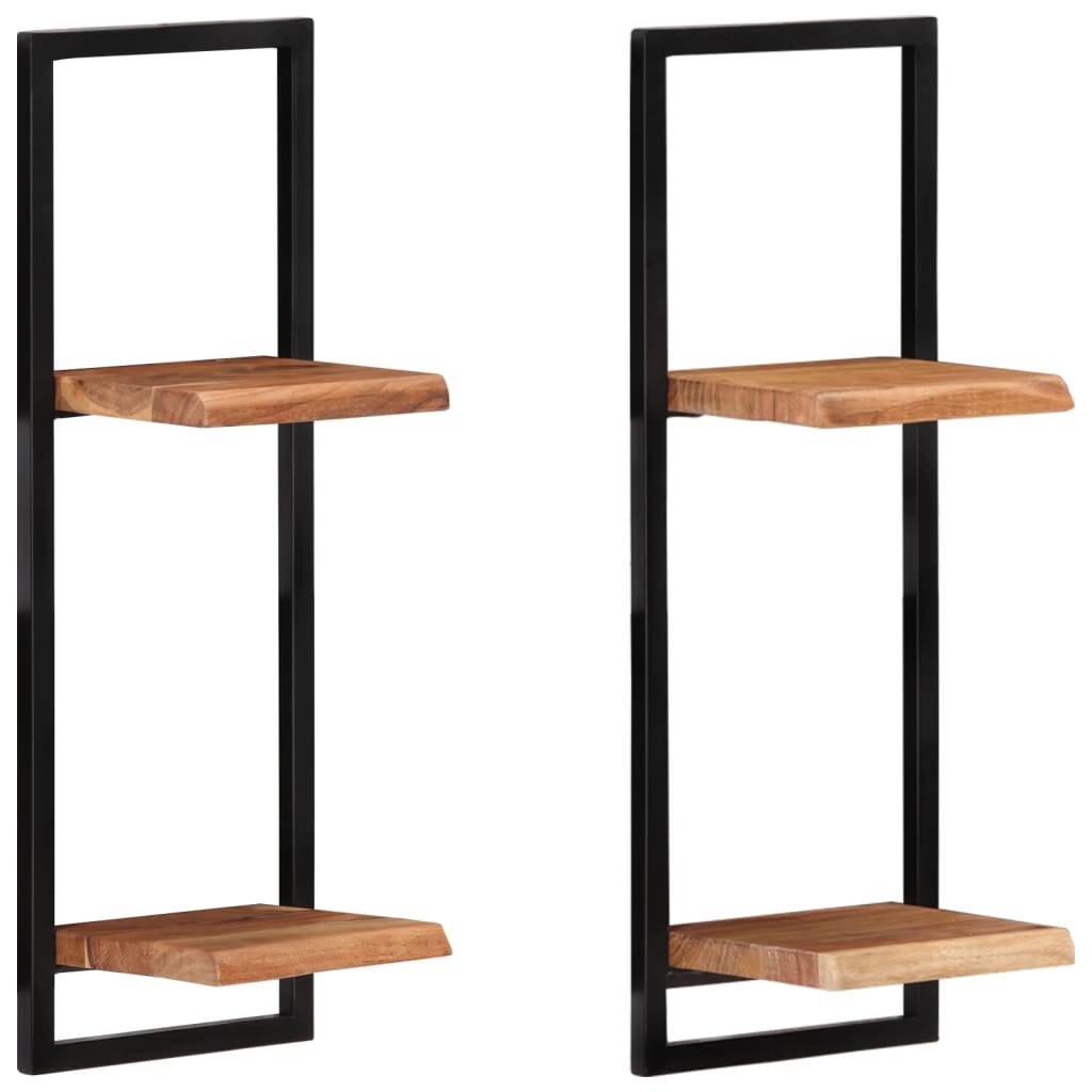 Seinähyllyt 2 kpl 25x25x75 cm täysi akasiapuu ja teräs - Sisustajankoti.fi