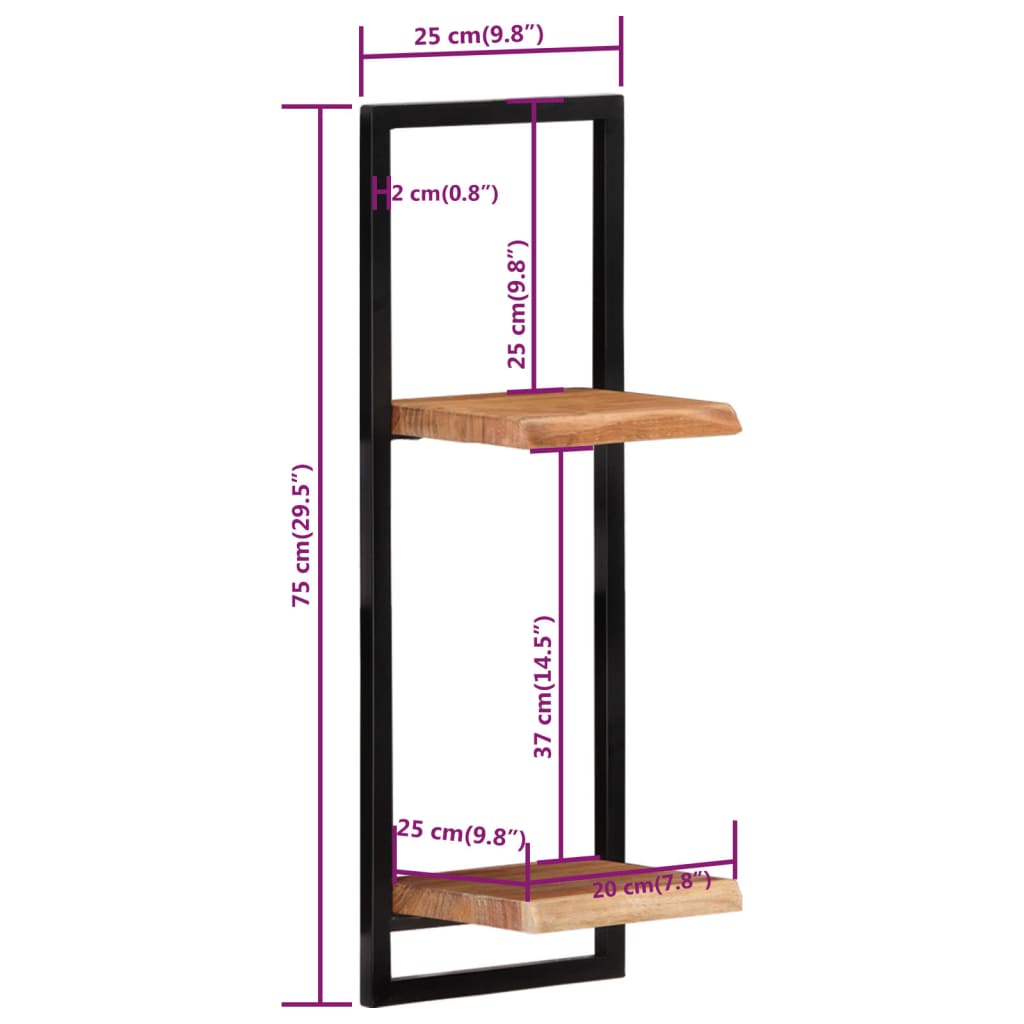 Seinähyllyt 2 kpl 25x25x75 cm täysi akasiapuu ja teräs - Sisustajankoti.fi