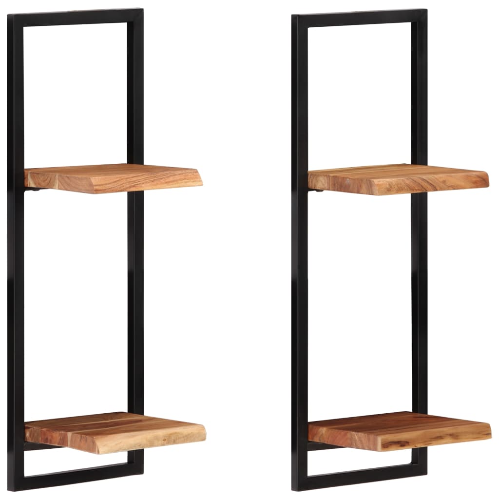 Seinähyllyt 2 kpl 25x25x75 cm täysi akasiapuu ja teräs - Sisustajankoti.fi
