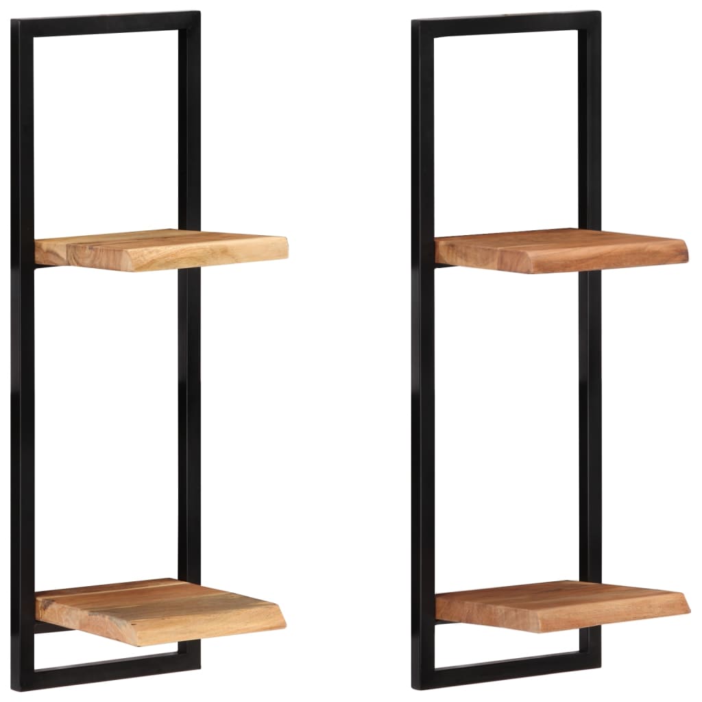 Seinähyllyt 2 kpl 25x25x75 cm täysi akasiapuu ja teräs - Sisustajankoti.fi