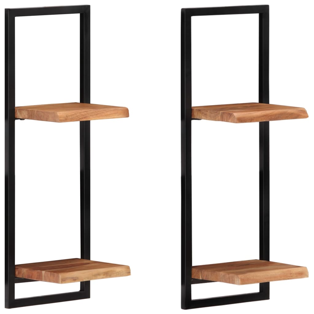 Seinähyllyt 2 kpl 25x25x75 cm täysi akasiapuu ja teräs - Sisustajankoti.fi