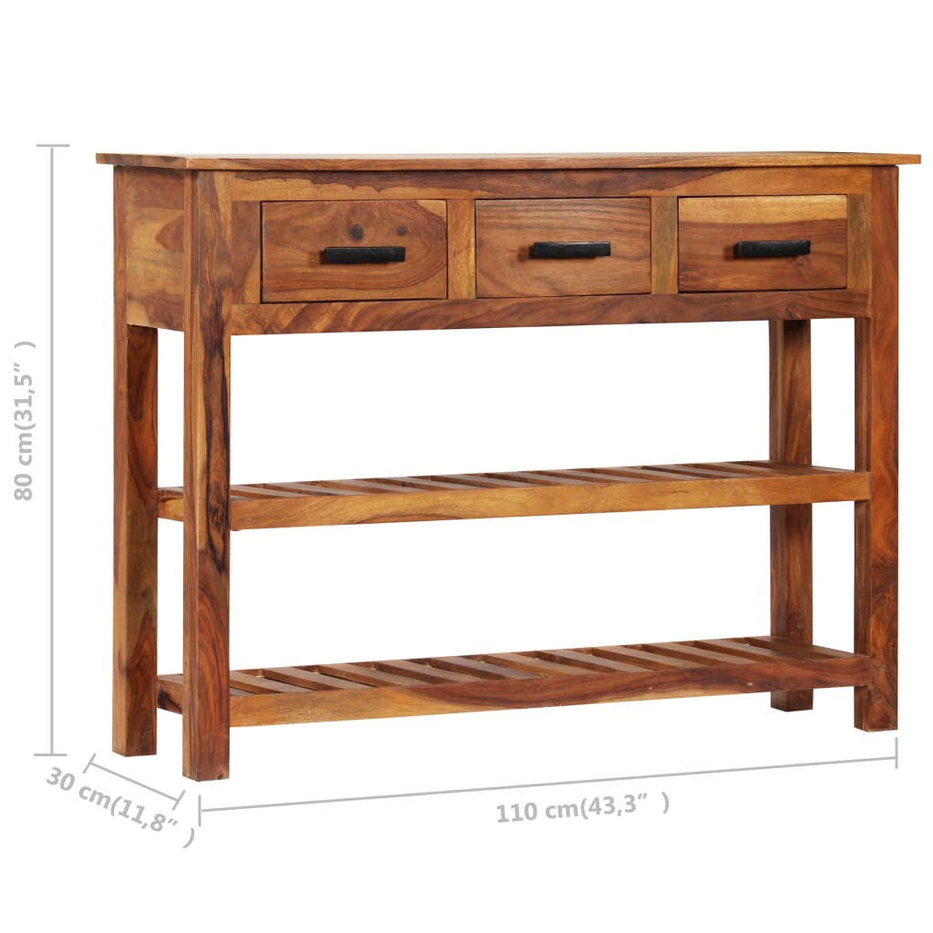 Senkki 3 laatikolla 110x30x80 cm täysi akasiapuu - Sisustajankoti.fi