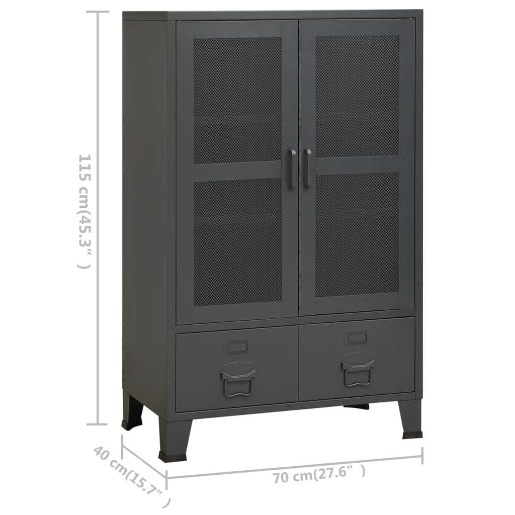 Teollinen säilytyskaappi antrasiitti 70x40x115 cm metalli - Sisustajankoti.fi