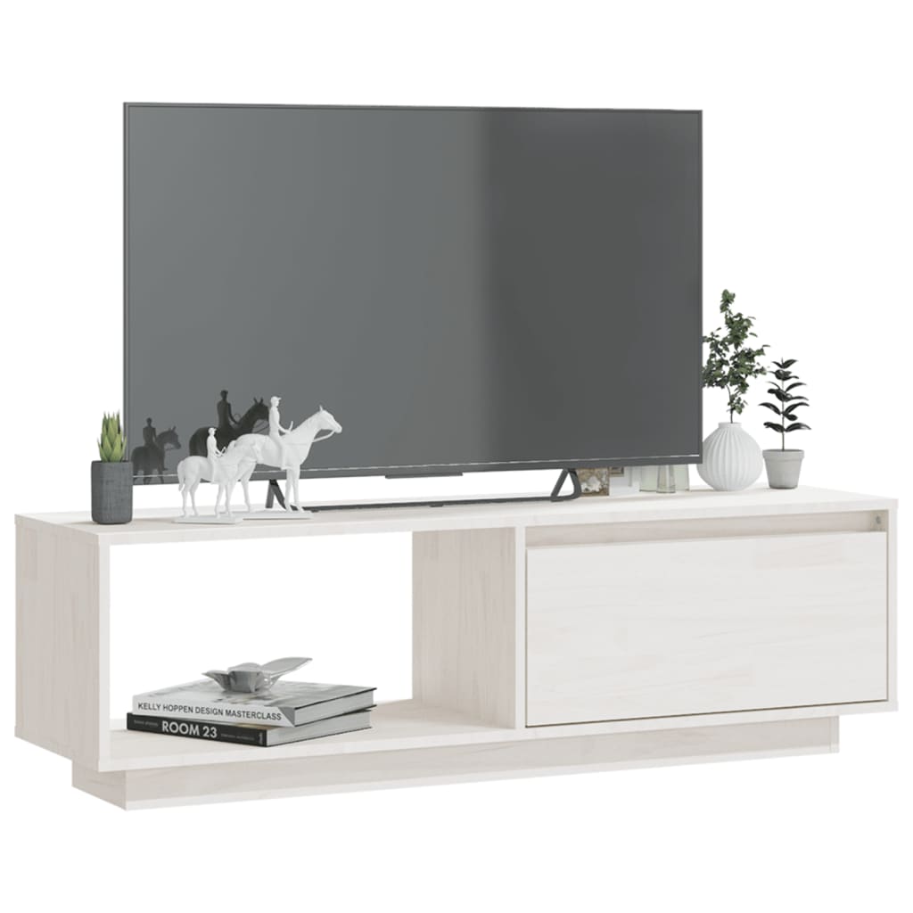 TV-taso valkoinen 110x30x33,5 cm täysi mänty - Sisustajankoti.fi