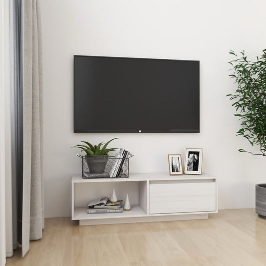 TV-taso valkoinen 110x30x33,5 cm täysi mänty - Sisustajankoti.fi