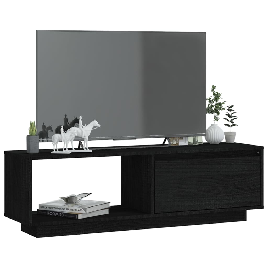 TV-taso musta 110x30x33,5 cm täysi mänty - Sisustajankoti.fi