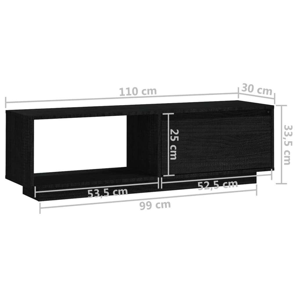 TV-taso musta 110x30x33,5 cm täysi mänty - Sisustajankoti.fi