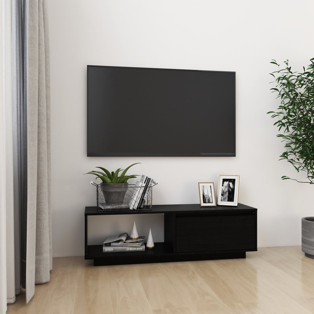 TV-taso musta 110x30x33,5 cm täysi mänty - Sisustajankoti.fi