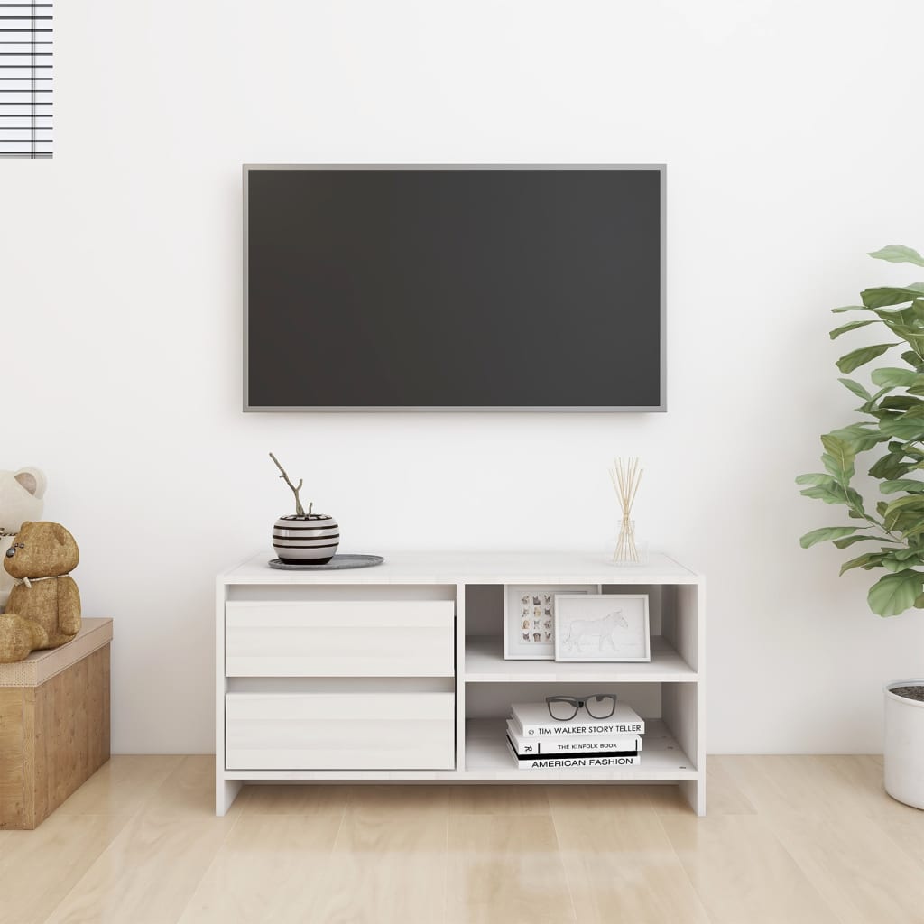 TV-taso valkoinen 80x31x39 cm täysi mänty - Sisustajankoti.fi