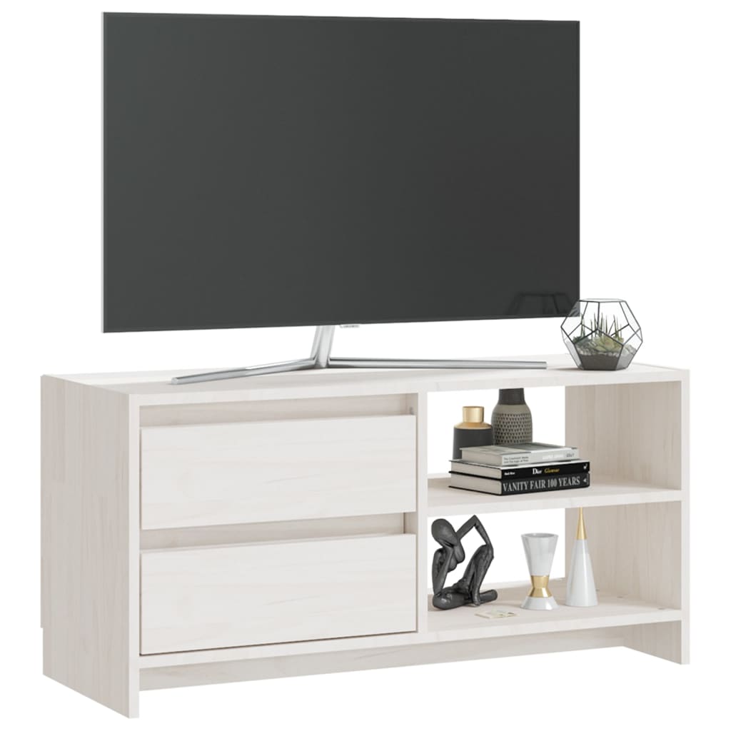 TV-taso valkoinen 80x31x39 cm täysi mänty - Sisustajankoti.fi