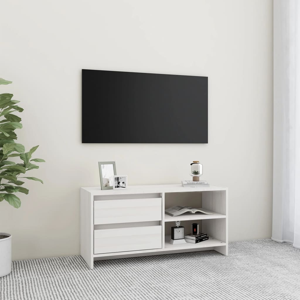 TV-taso valkoinen 80x31x39 cm täysi mänty - Sisustajankoti.fi