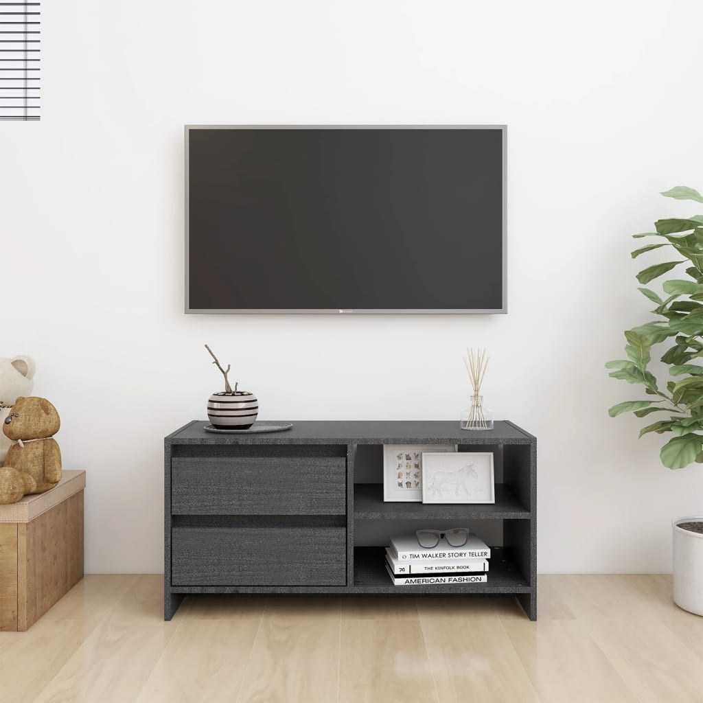 TV-taso harmaa 80x31x39 cm täysi mänty - Sisustajankoti.fi