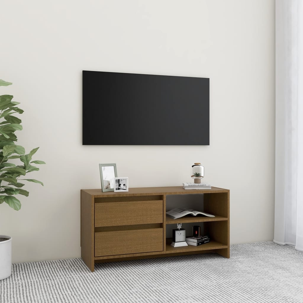 TV-taso hunajanruskea 80x31x39 cm täysi mänty - Sisustajankoti.fi