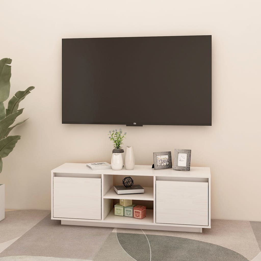 TV-taso valkoinen 110x30x40 cm täysi mänty - Sisustajankoti.fi