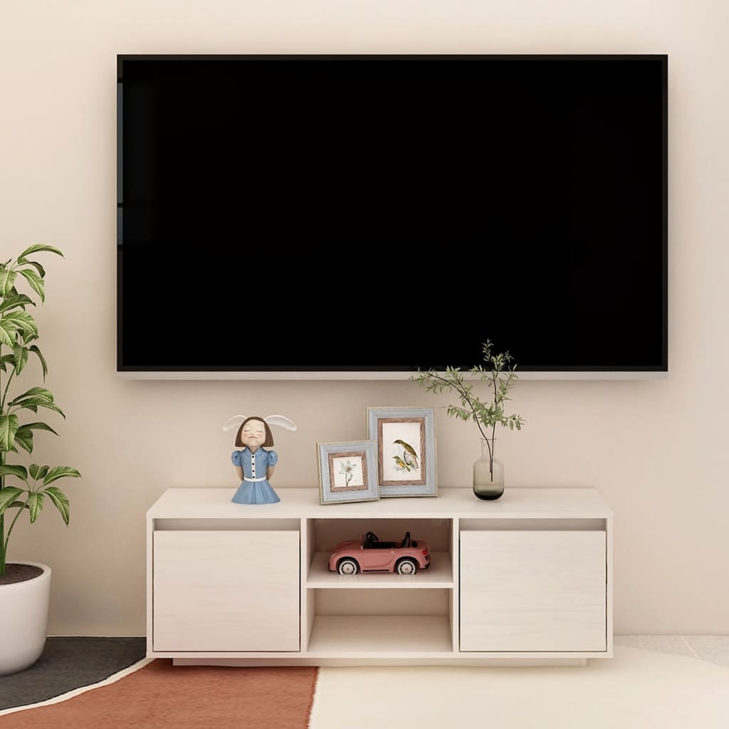 TV-taso valkoinen 110x30x40 cm täysi mänty - Sisustajankoti.fi