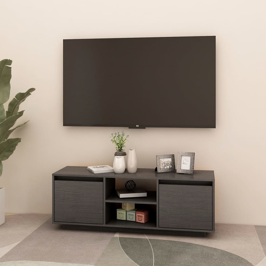 TV-taso harmaa 110x30x40 cm täysi mänty - Sisustajankoti.fi