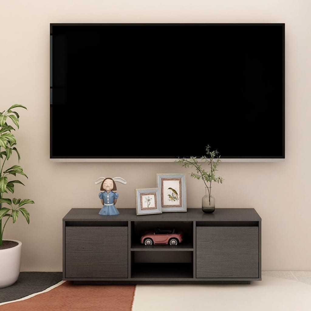 TV-taso harmaa 110x30x40 cm täysi mänty - Sisustajankoti.fi