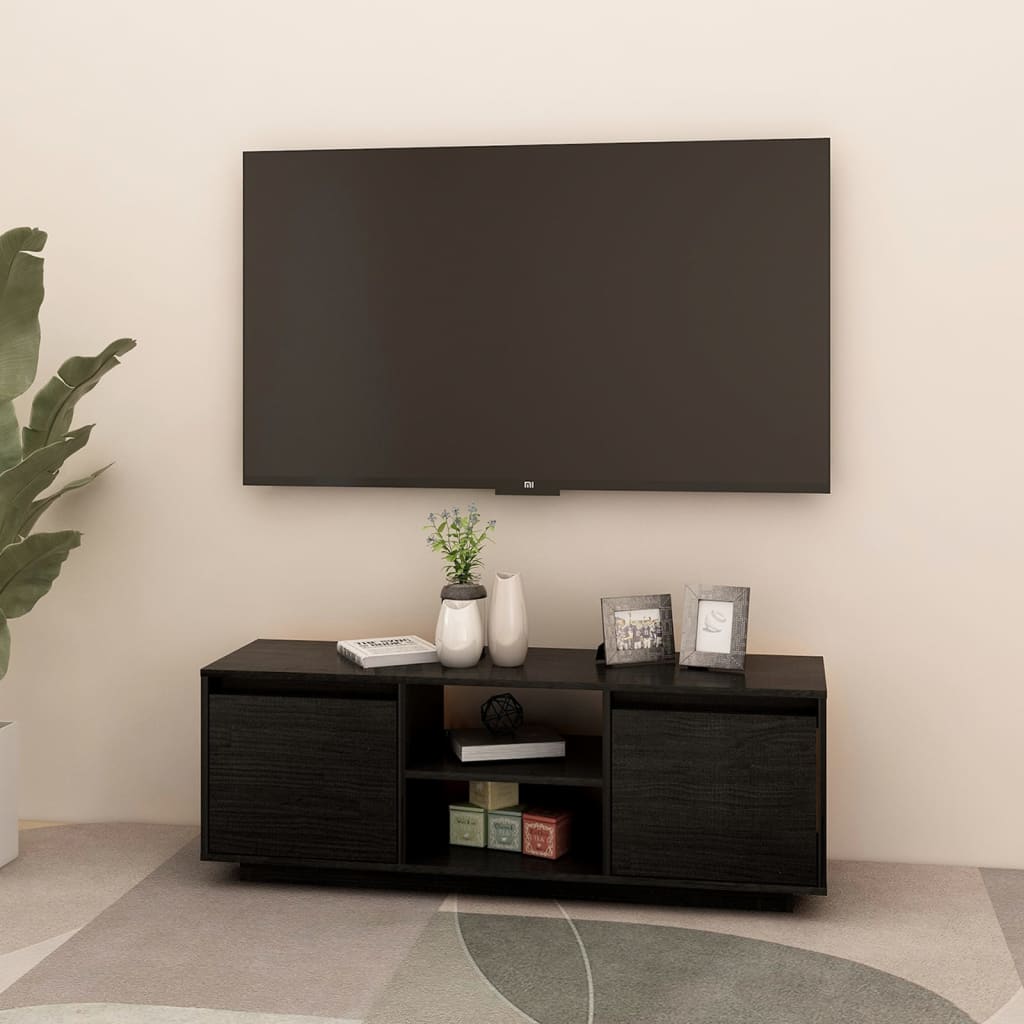TV-taso musta 110x30x40 cm täysi mänty - Sisustajankoti.fi
