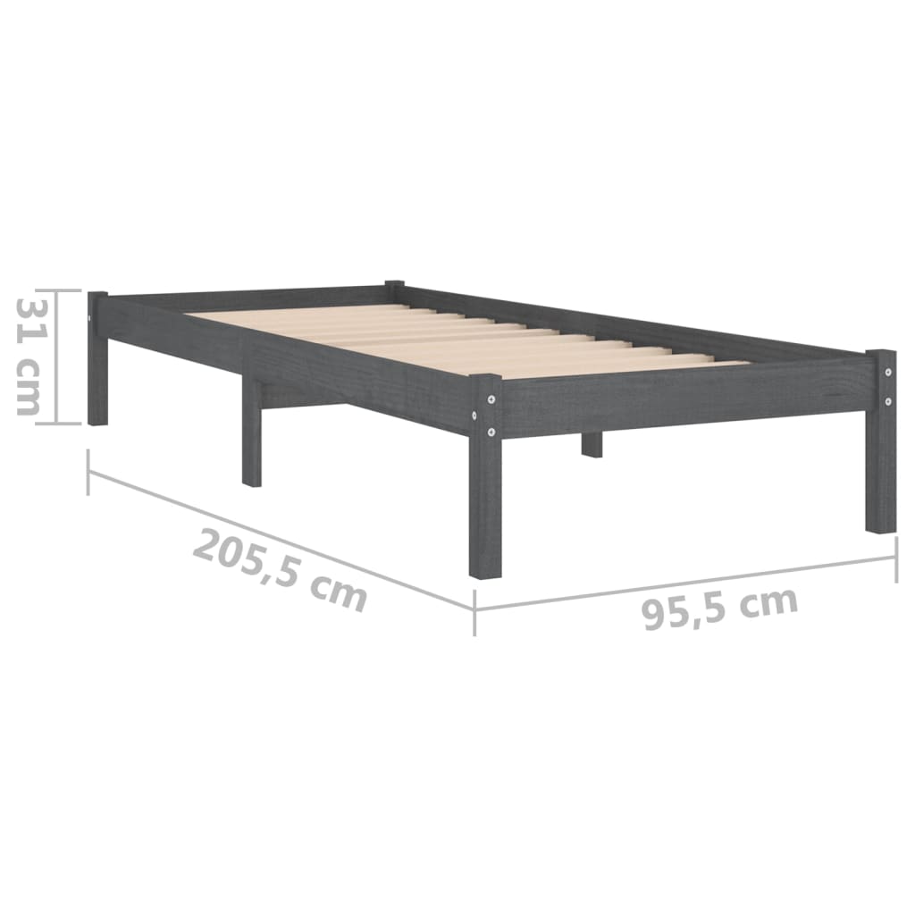 Sängynrunko harmaa täysi mänty 90x200 cm - Sisustajankoti.fi