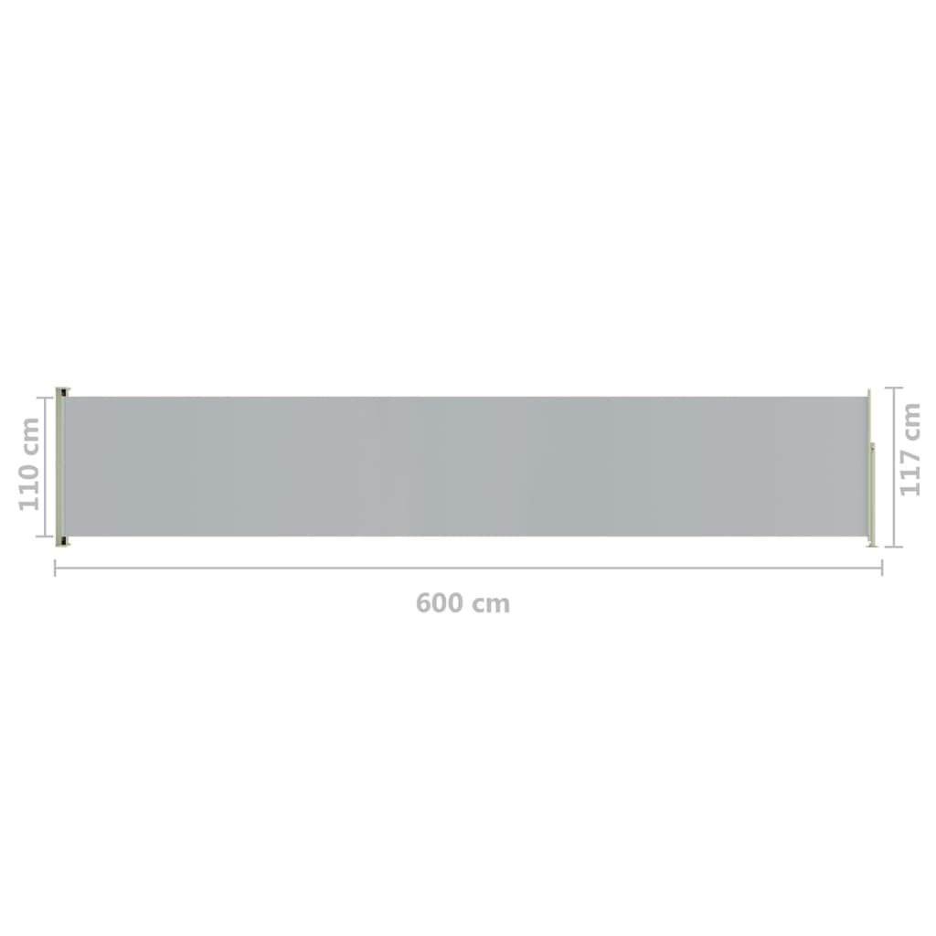 Sisäänvedettävä terassin sivumarkiisi 117x600 cm harmaa - Sisustajankoti.fi