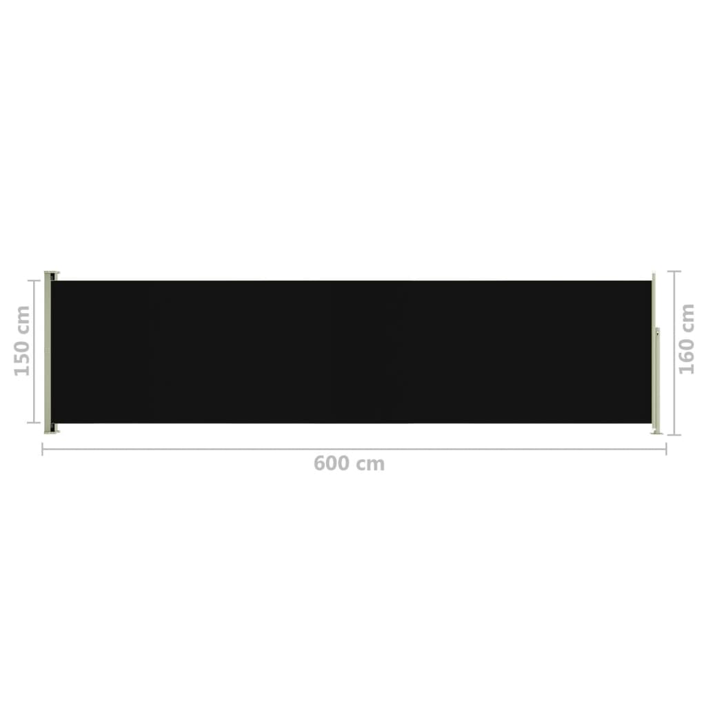 Sisäänvedettävä terassin sivumarkiisi 160x600 cm musta - Sisustajankoti.fi