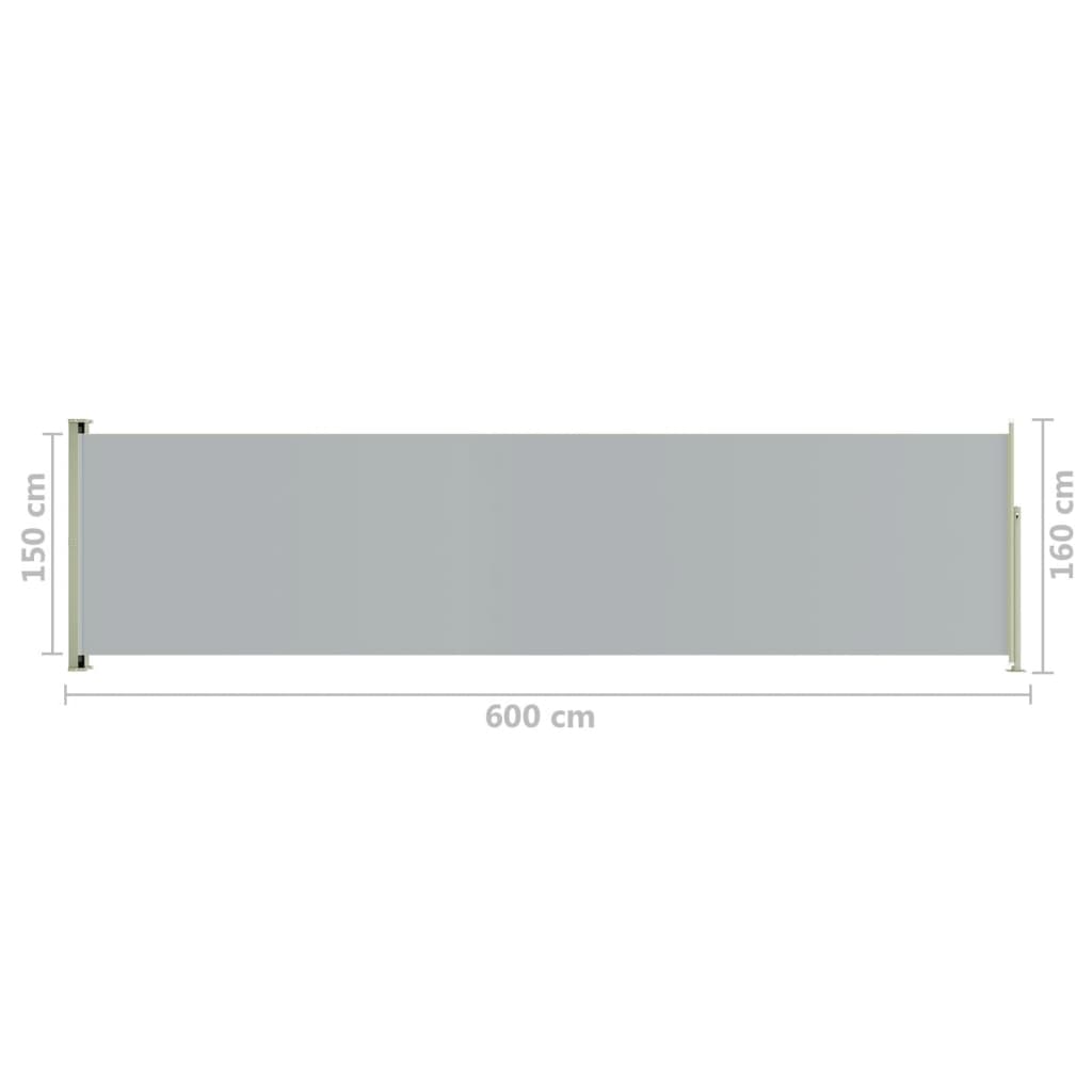 Sisäänvedettävä terassin sivumarkiisi 160x600 cm harmaa - Sisustajankoti.fi