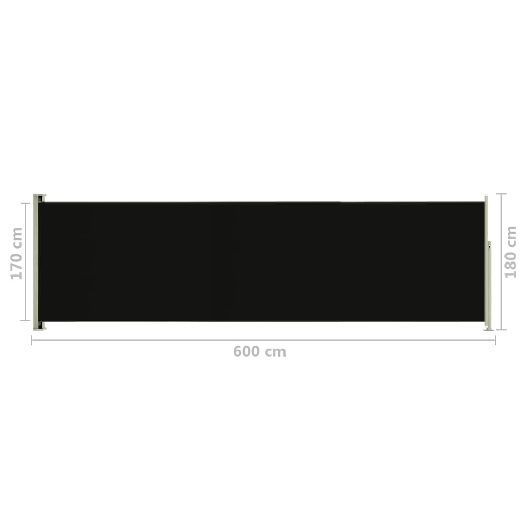 Terassin sisäänvedettävä sivumarkiisi 180x600 cm musta - Sisustajankoti.fi