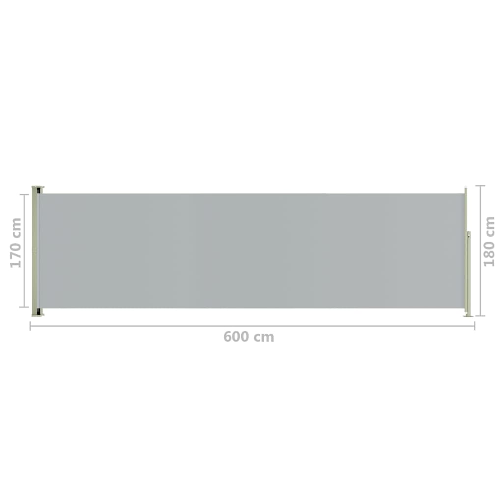 Terassin sisäänvedettävä sivumarkiisi 180x600 cm harmaa - Sisustajankoti.fi