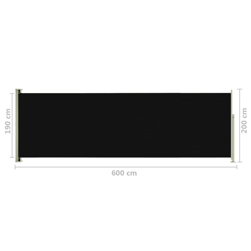 Terassin sisäänvedettävä sivumarkiisi 200x600 cm musta - Sisustajankoti.fi