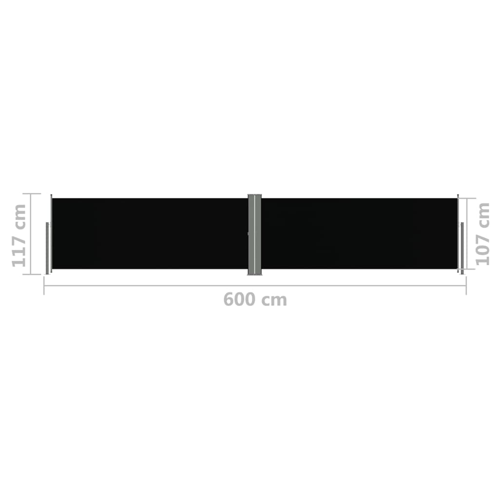 Sisäänvedettävä sivumarkiisi musta 117x600 cm - Sisustajankoti.fi