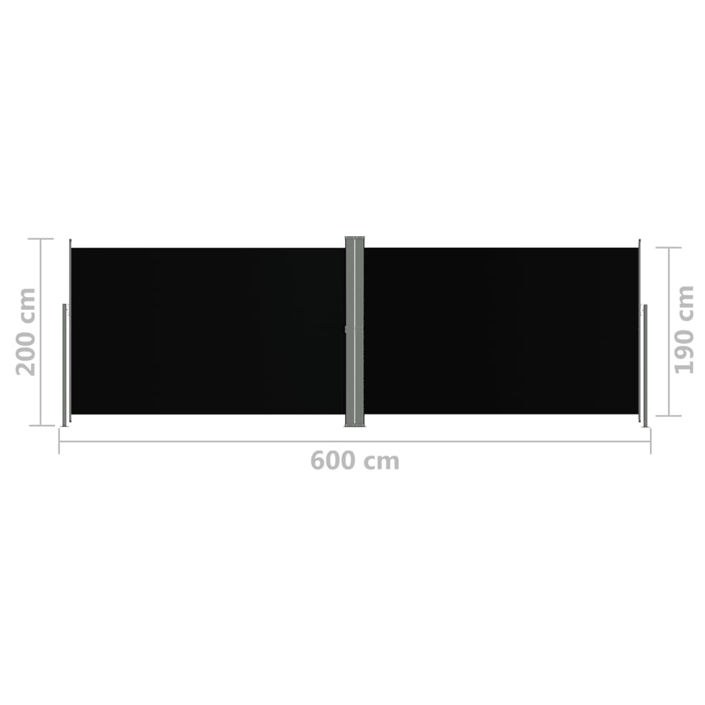 Sisäänvedettävä sivumarkiisi musta 200x600 cm - Sisustajankoti.fi