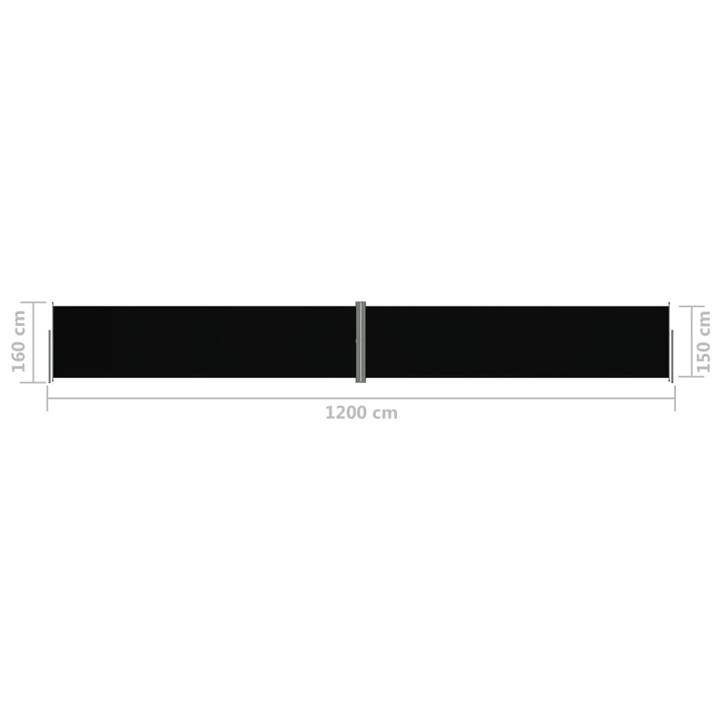 Sisäänvedettävä sivumarkiisi musta 160x1200 cm - Sisustajankoti.fi