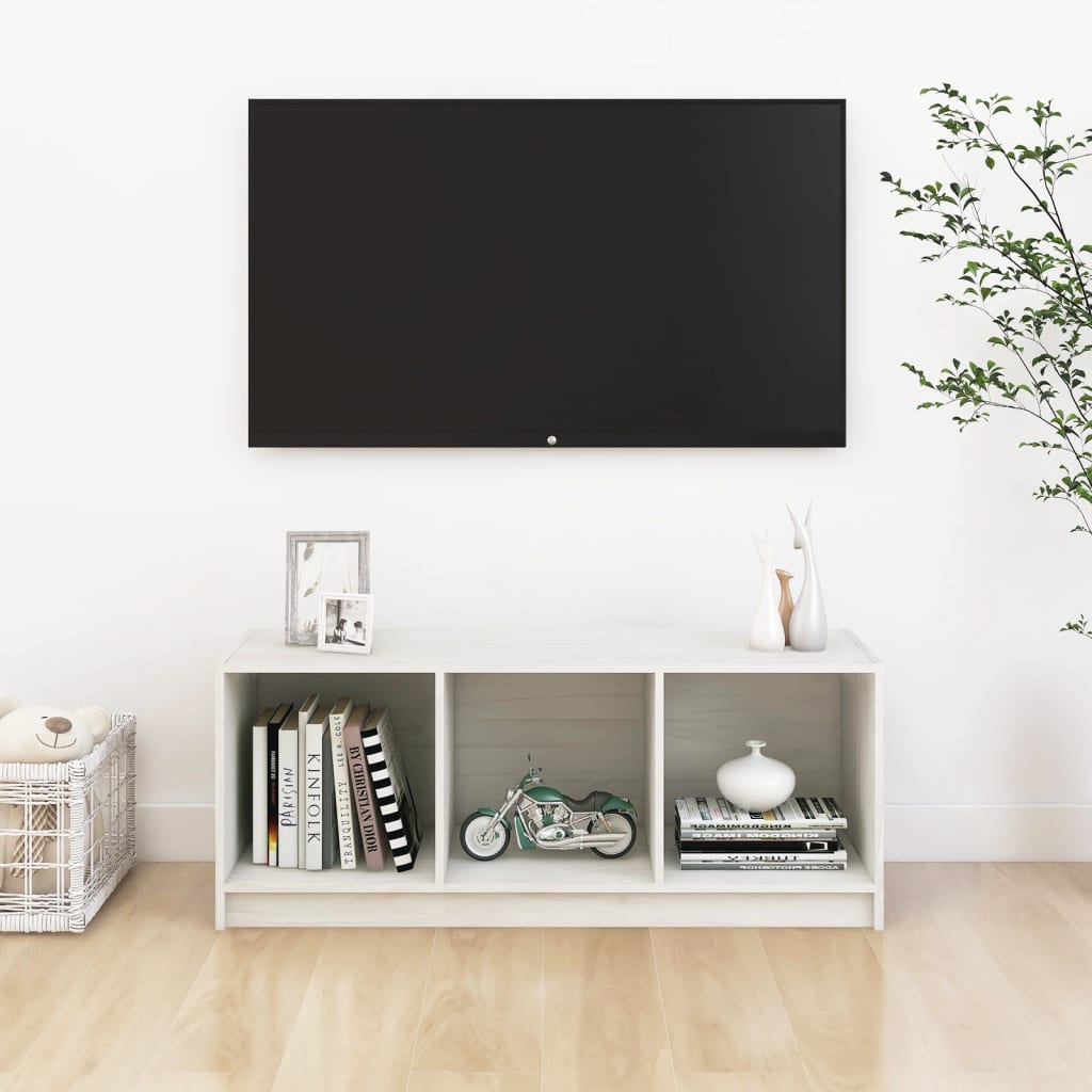 TV-taso valkoinen 104x33x41 cm täysi mänty - Sisustajankoti.fi