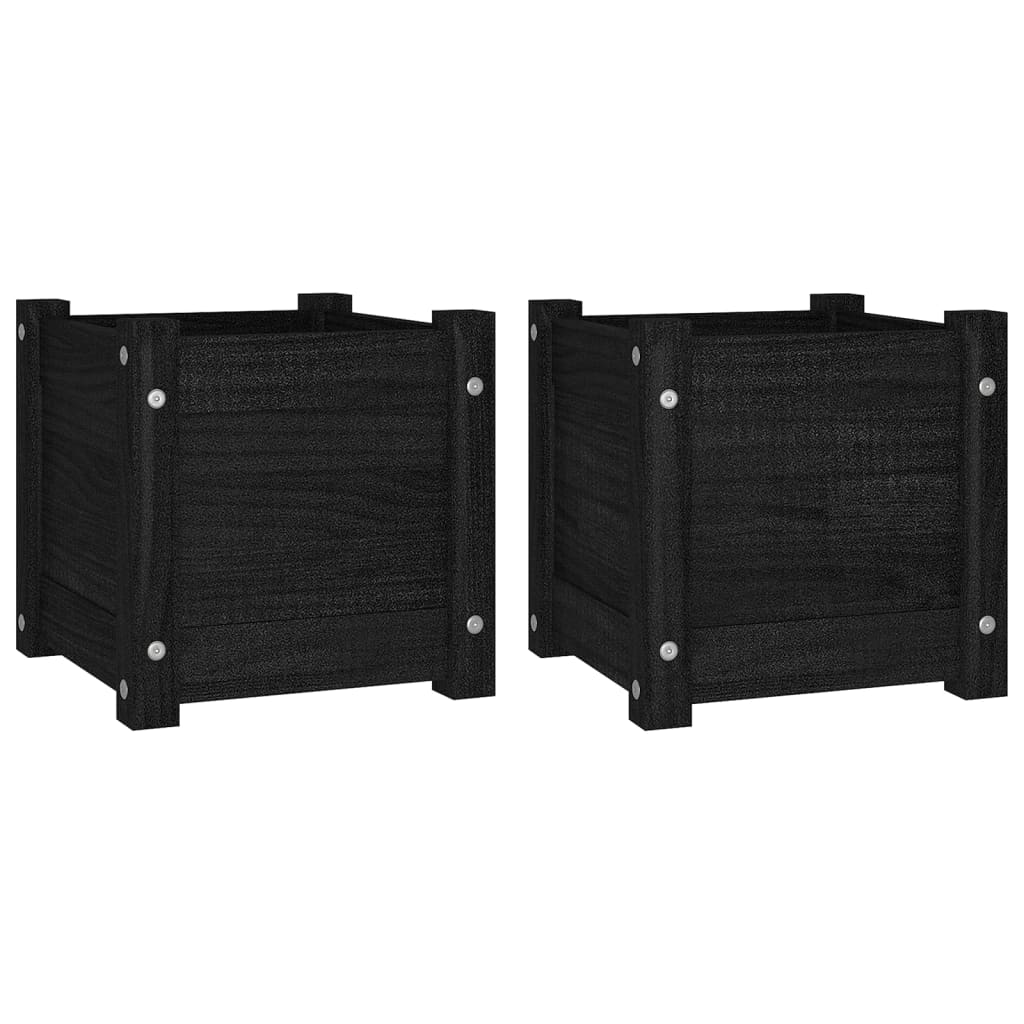 Puutarhan kukkalaatikot 2 kpl musta 31x31x31 cm täysi mänty - Sisustajankoti.fi