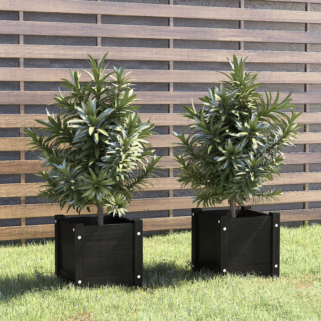 Puutarhan kukkalaatikot 2 kpl musta 31x31x31 cm täysi mänty - Sisustajankoti.fi