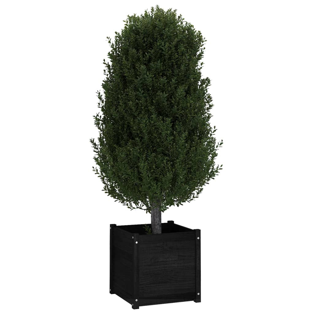 Puutarhan kukkalaatikko musta 50x50x50 cm täysi mänty - Sisustajankoti.fi