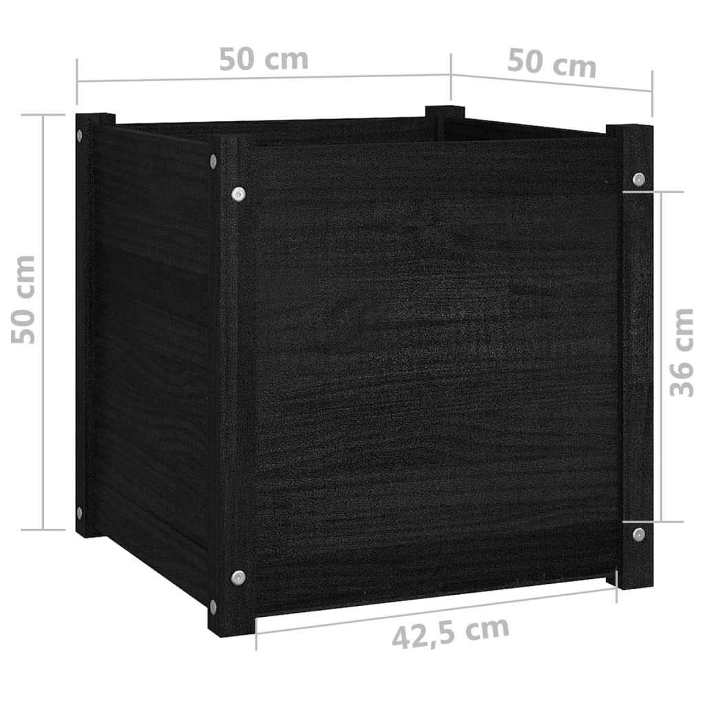Puutarhan kukkalaatikko musta 50x50x50 cm täysi mänty - Sisustajankoti.fi