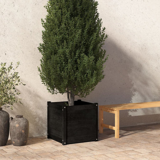 Puutarhan kukkalaatikko musta 50x50x50 cm täysi mänty - Sisustajankoti.fi