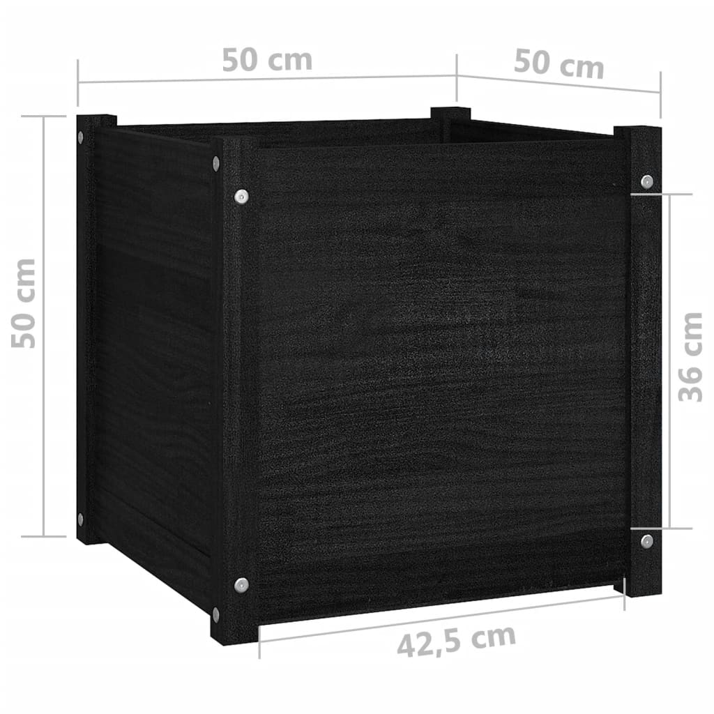Puutarhan kukkalaatikot 2 kpl musta 50x50x50 cm täysi mänty - Sisustajankoti.fi
