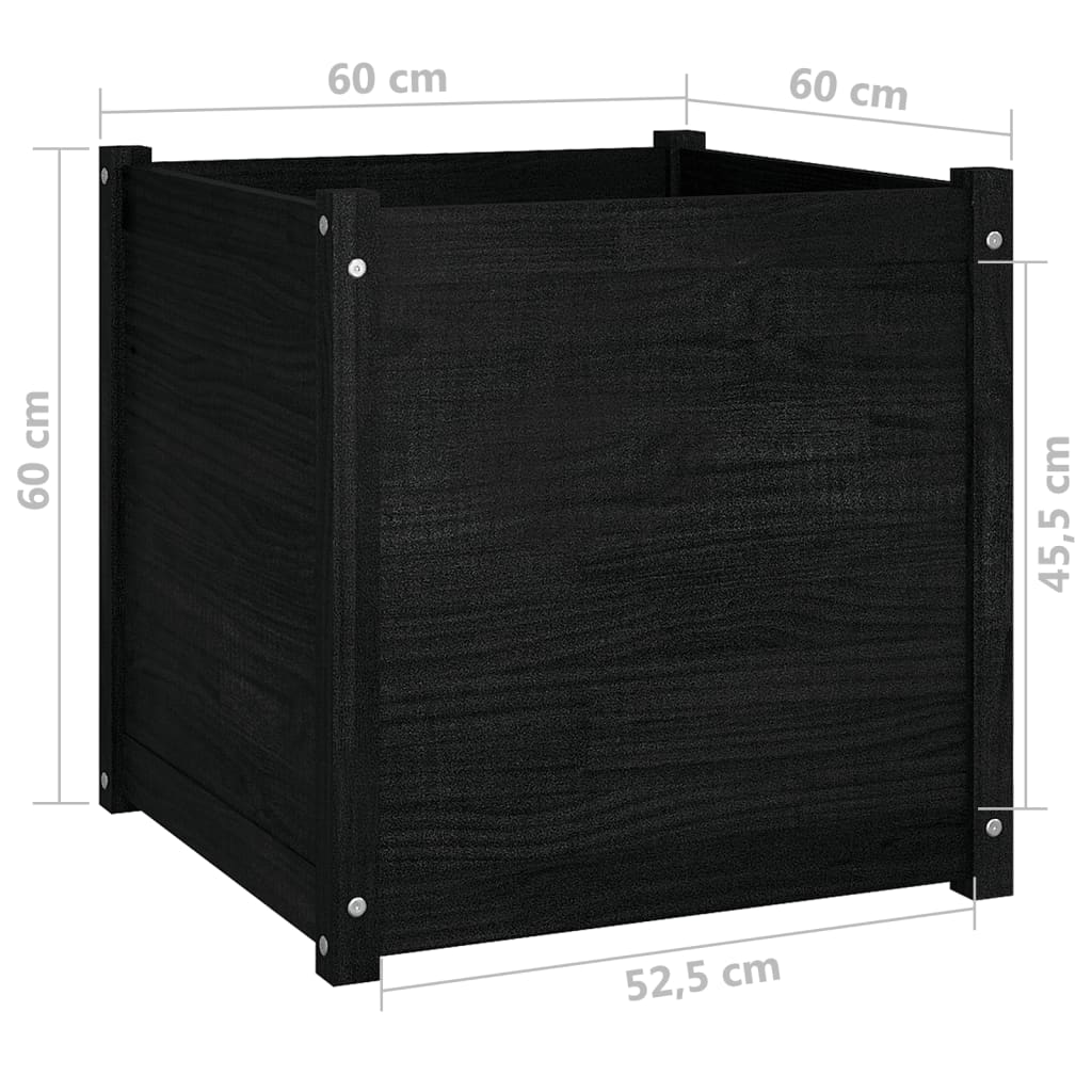 Puutarhan kukkalaatikko musta 60x60x60 cm täysi mänty - Sisustajankoti.fi