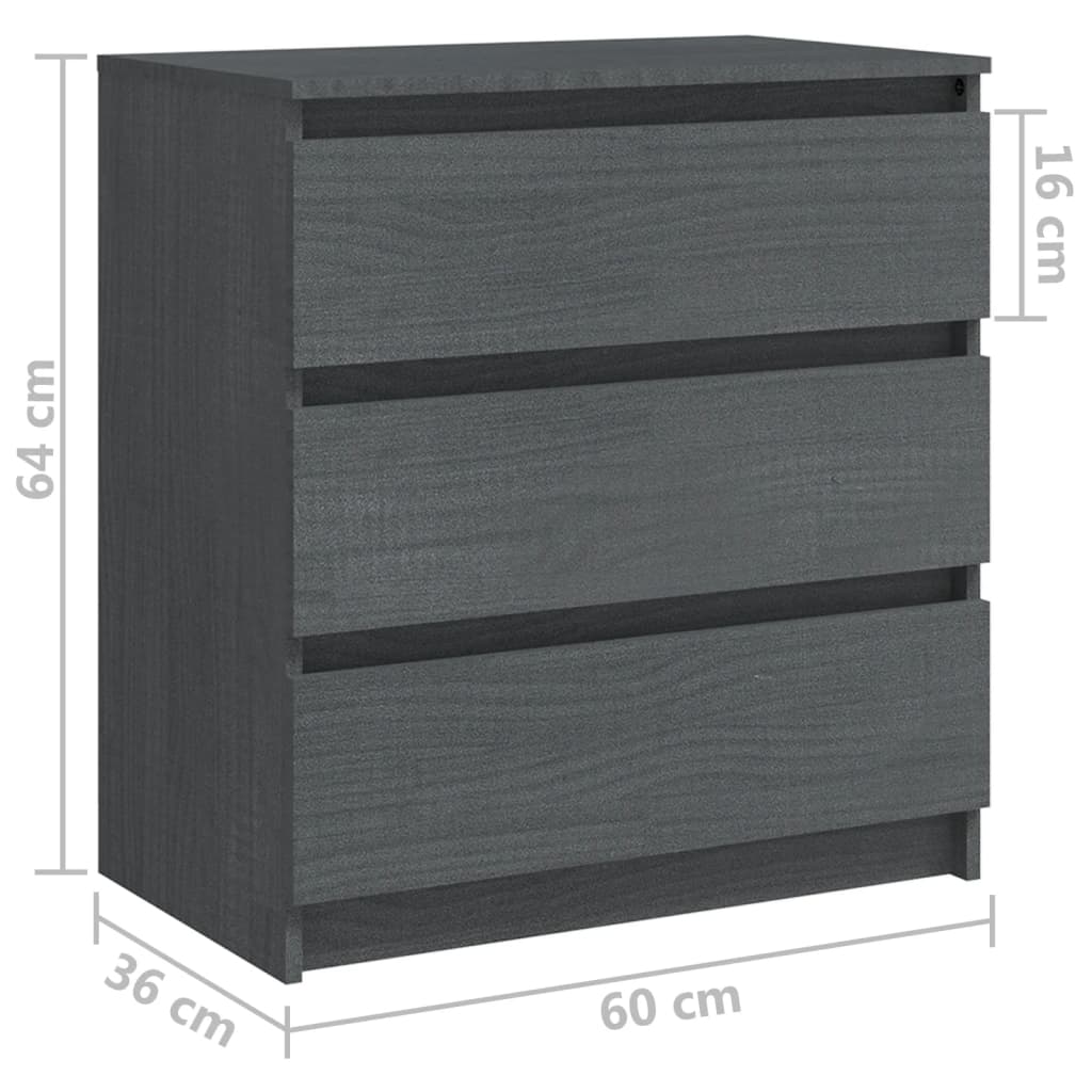 Yöpöydät 2 kpl harmaa 60x36x64 cm täysi mänty - Sisustajankoti.fi